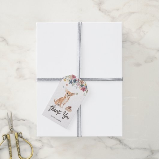 Watercolor Chihuahua Dog Birthday Party Danke Geschenkanhänger (Mit Garn)