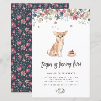 Watercolor Chihuahua Hund Einladung zum Geburtstag
