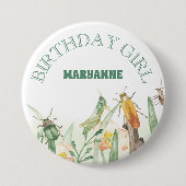Watercolor Child's Bug Insect Birthday Girl Button (Vorderseite)