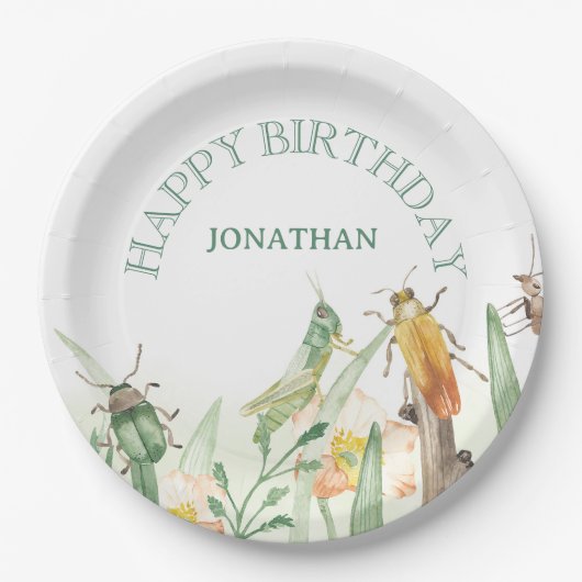 Watercolor Child's Bug Insect Birthday Pappteller (Vorderseite)