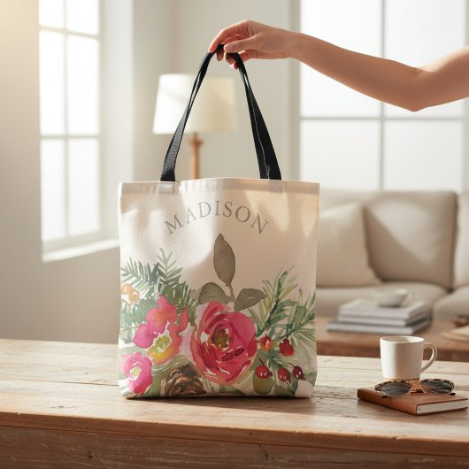 Watercolor Chill Winter Floral Personalisierter Na Tasche