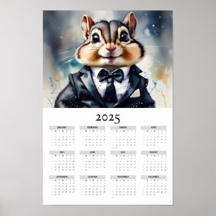 Watercolor Chipmunk Tux Bow Krawatte 2025 Wall Cal Poster