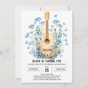 Watercolor Chord Guitar Boy Birthday Einladung