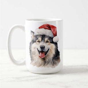 WATERCOLOR CHRISTMAS ALASKAN MALAMUTE HUNDE GESICH KAFFEETASSE