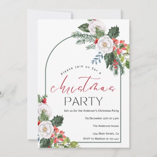 Watercolor Christmas Arrangement Christmas Einladung (Vorderseite)