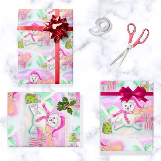 Watercolor Christmas Baby Polar Bear Geschenkpapier