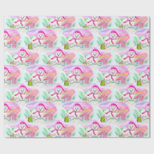 Watercolor Christmas Baby Polar Bear Geschenkpapier (Flach)