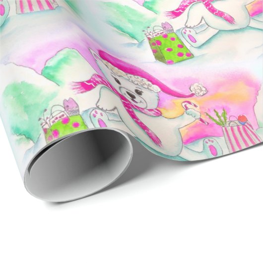Watercolor Christmas Baby Polar Bear Geschenkpapier (Rolleneckpunkt)