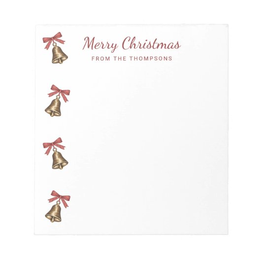 Watercolor Christmas Bells With Red Bows Notizblock (Vorderseite)