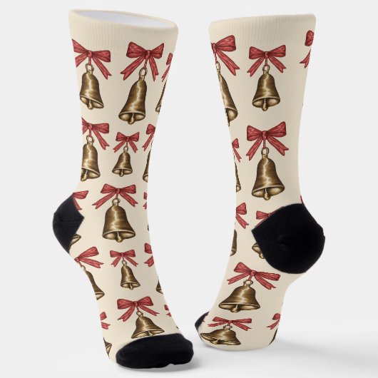 Watercolor Christmas Bells With Red Bows Pattern Socken (Gewinkelt)