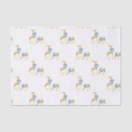 Watercolor Christmas Blue Bow Chinoiserie Reindeer Seidenpapier