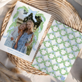 Watercolor Christmas Blue Bow Garland Foto Feiertagskarte