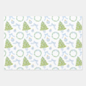 Watercolor Christmas Blue Bow Ginger Jar Trees Geschenkpapier Set (Vorderseite)