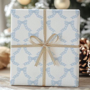 Watercolor Christmas Blue Bows Geschenkpapier