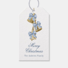 Watercolor Christmas Blue Chinoiserie Bow Bells Geschenkanhänger