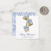 Watercolor Christmas Blue Chinoiserie Bow Bells Mitteilungskarte (Vorderseite/Rückseite Beispiel)