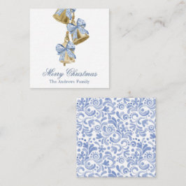 Watercolor Christmas Blue Chinoiserie Bow Bells Mitteilungskarte