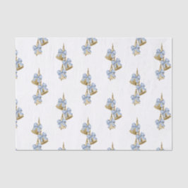 Watercolor Christmas Blue Chinoiserie Bow Bells Seidenpapier