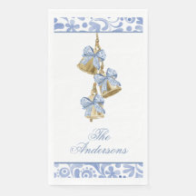 Watercolor Christmas Blue Chinoiserie Bow Bells