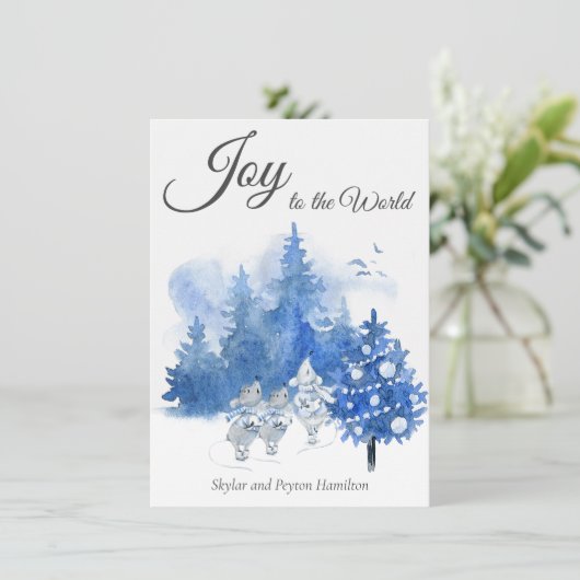 Watercolor Christmas Blue Elegante Singmouse (Stehend Vorderseite)