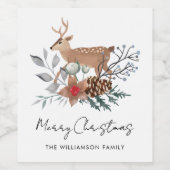 Watercolor Christmas Botanical Deer Holiday Weinetikett (Einzelnes Label)