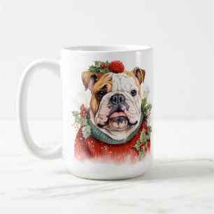 WATERCOLOR CHRISTMAS BULLDOG HUND KAFFEETASSE