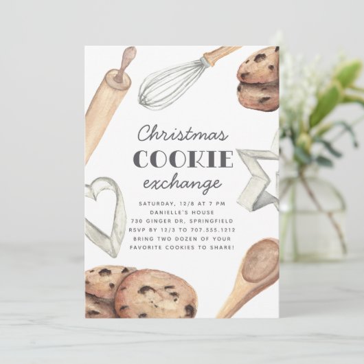 Watercolor Christmas Cookie Exchange Party Einladung (Stehend Vorderseite)