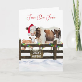 Watercolor Christmas Cows With Santa Hat Feiertagskarte