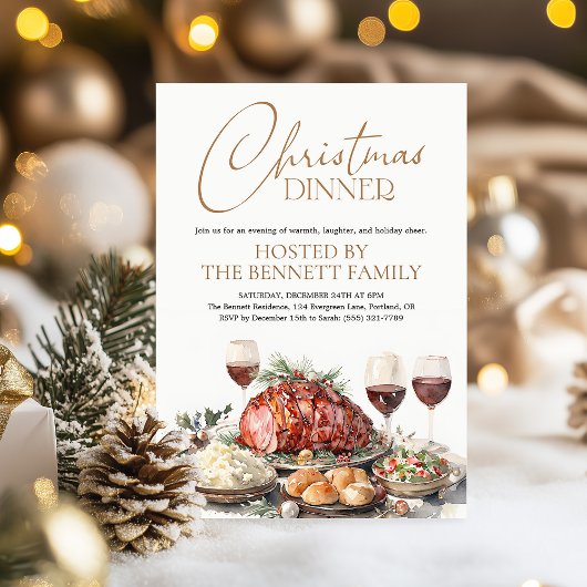 Watercolor Christmas Dinner Party Holiday Rustic Einladung