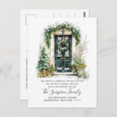 Watercolor Christmas Door  Moving Announcement Postkarte (Vorne/Hinten)