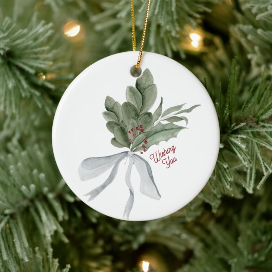 Watercolor Christmas Foliage Personalized Keramik Ornament (Baum)