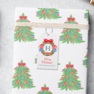 Watercolor Christmas Football Monogram Wreath Geschenkanhänger