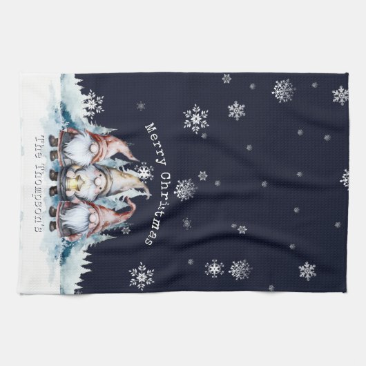 Watercolor Christmas Gnomes Personalized Geschirrtuch (Horizontal)