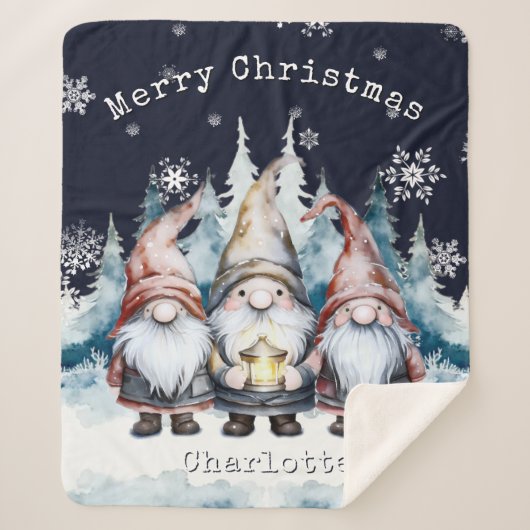 Watercolor Christmas Gnomes Personalized Sherpadecke (Vorderseite)