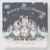 Watercolor Christmas Gnomes Personalized Steinuntersetzer (Vorderseite)