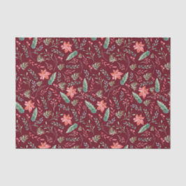 Watercolor Christmas Green Red Florals Maroon Seidenpapier