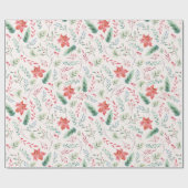 Watercolor Christmas Green Red Florins Off White Geschenkpapier (Flach)