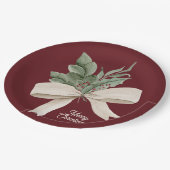 Watercolor Christmas Greenery Personalized Pappteller (Schrägansicht)
