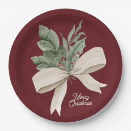 Watercolor Christmas Greenery Personalized Pappteller