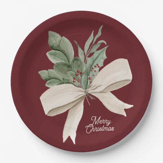 Watercolor Christmas Greenery Personalized Pappteller (Vorderseite)