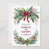 Watercolor Christmas Greenery Wedding Invitation Einladung (Vorderseite)
