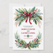 Watercolor Christmas Greenery Wedding Invitation Einladung (Rückseite)