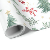 Watercolor Christmas Greenery Wrapping Paper Geschenkpapier (Rolleneckpunkt)