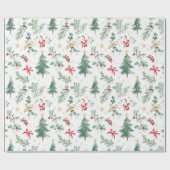 Watercolor Christmas Greenery Wrapping Paper Geschenkpapier (Flach)