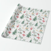 Watercolor Christmas Greenery Wrapping Paper Geschenkpapier (Ungerollt)