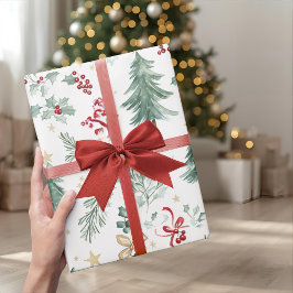 Watercolor Christmas Greenery Wrapping Paper Geschenkpapier