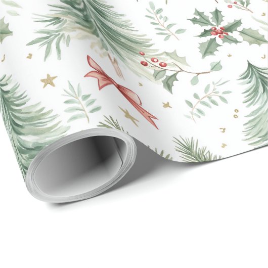 Watercolor Christmas Greenery Wrapping Paper Geschenkpapier (Rolleneckpunkt)