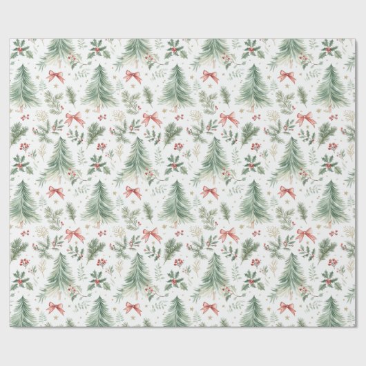 Watercolor Christmas Greenery Wrapping Paper Geschenkpapier (Flach)