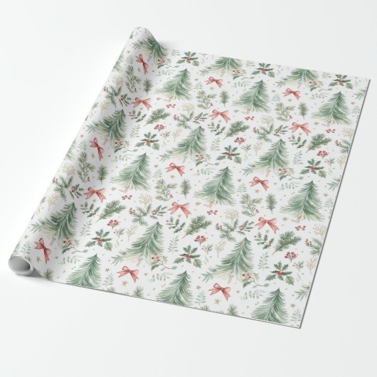 Watercolor Christmas Greenery Wrapping Paper Geschenkpapier (Ungerollt)