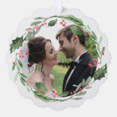 Watercolor Christmas Greenery Wreath Wedding Foto Ornament Karte (Vorderseite)